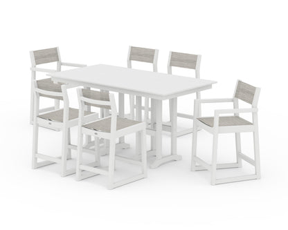 POLYWOOD® EDGE Sling 7-Piece Farmhouse Counter Set in White / Birch Sling