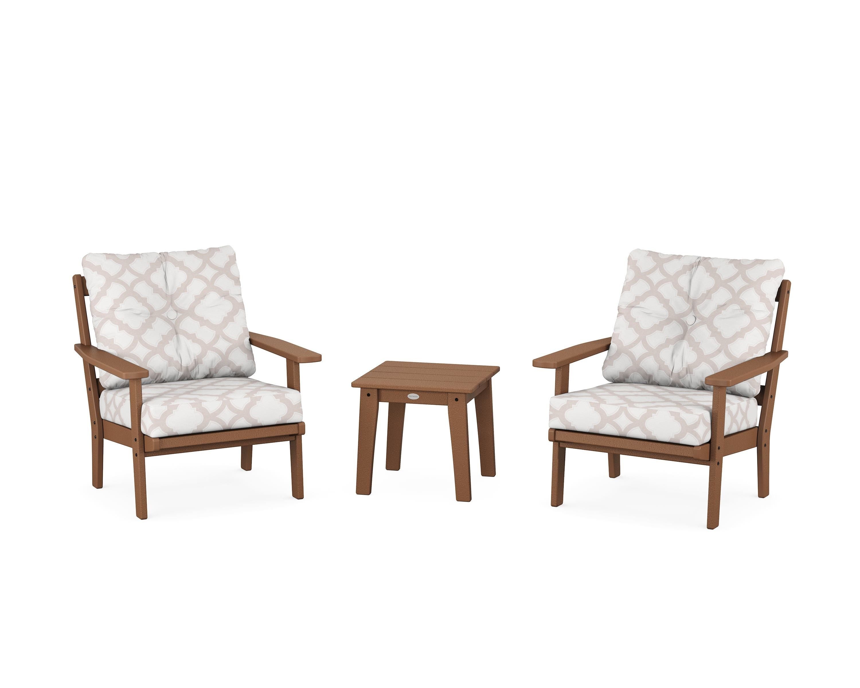 POLYWOOD® Oxford 3-Piece Deep Seating Set in Teak / Trellis Dune Burlap
