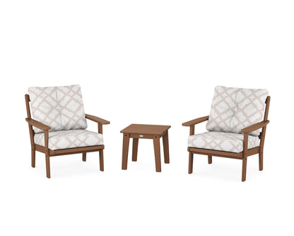 POLYWOOD® Oxford 3-Piece Deep Seating Set in Teak / Trellis Dune Burlap