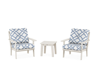 POLYWOOD® Oxford 3-Piece Deep Seating Set in Sand / Trellis Sky Blue