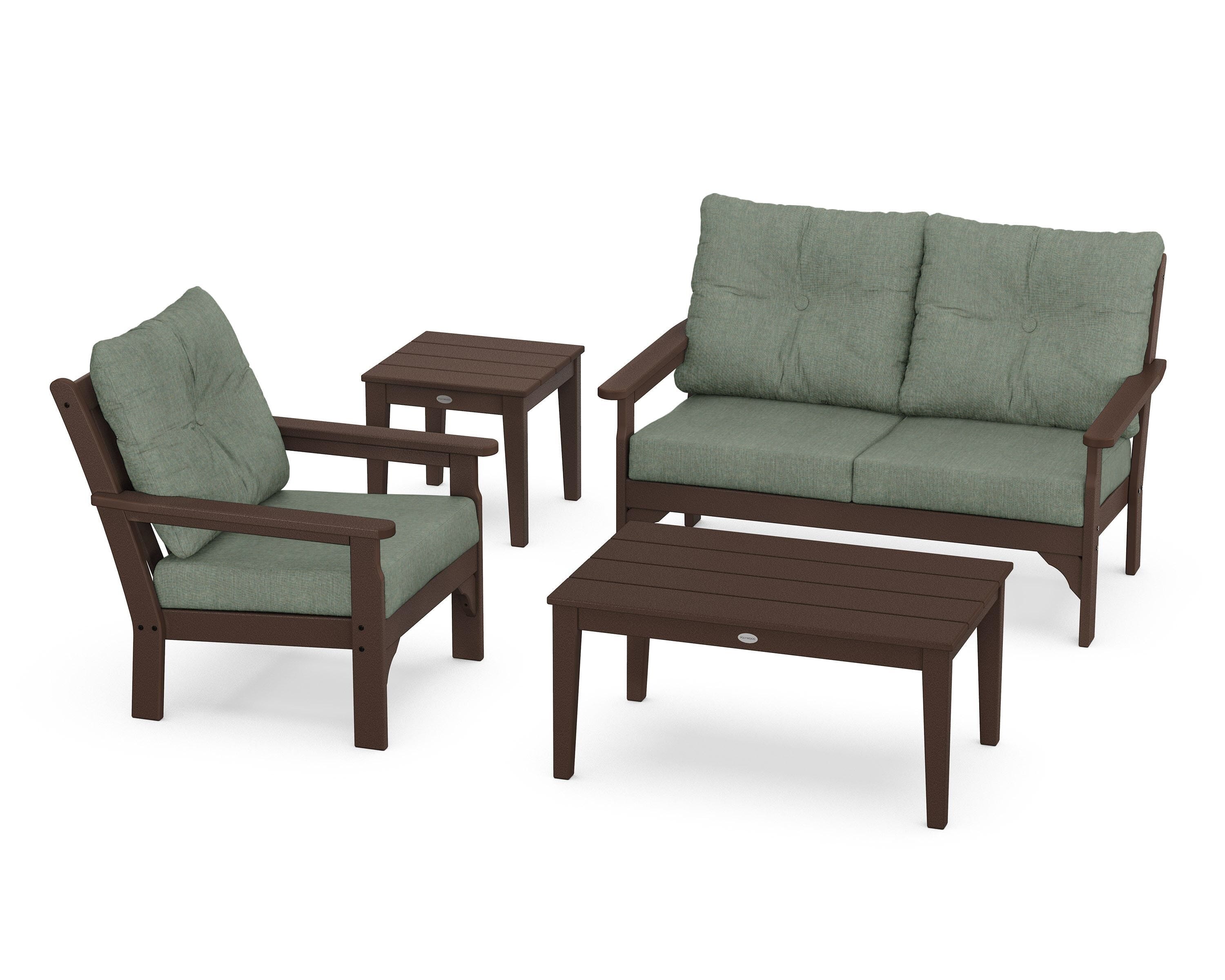 POLYWOOD® Vineyard 4-Piece Deep Seating Set in Mahogany / Cast Sage