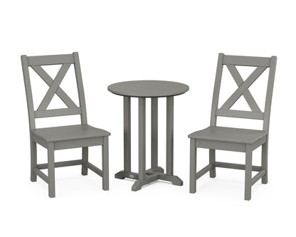 POLYWOOD® Braxton Side Chair 3-Piece Round Bistro Dining Set in Slate Grey