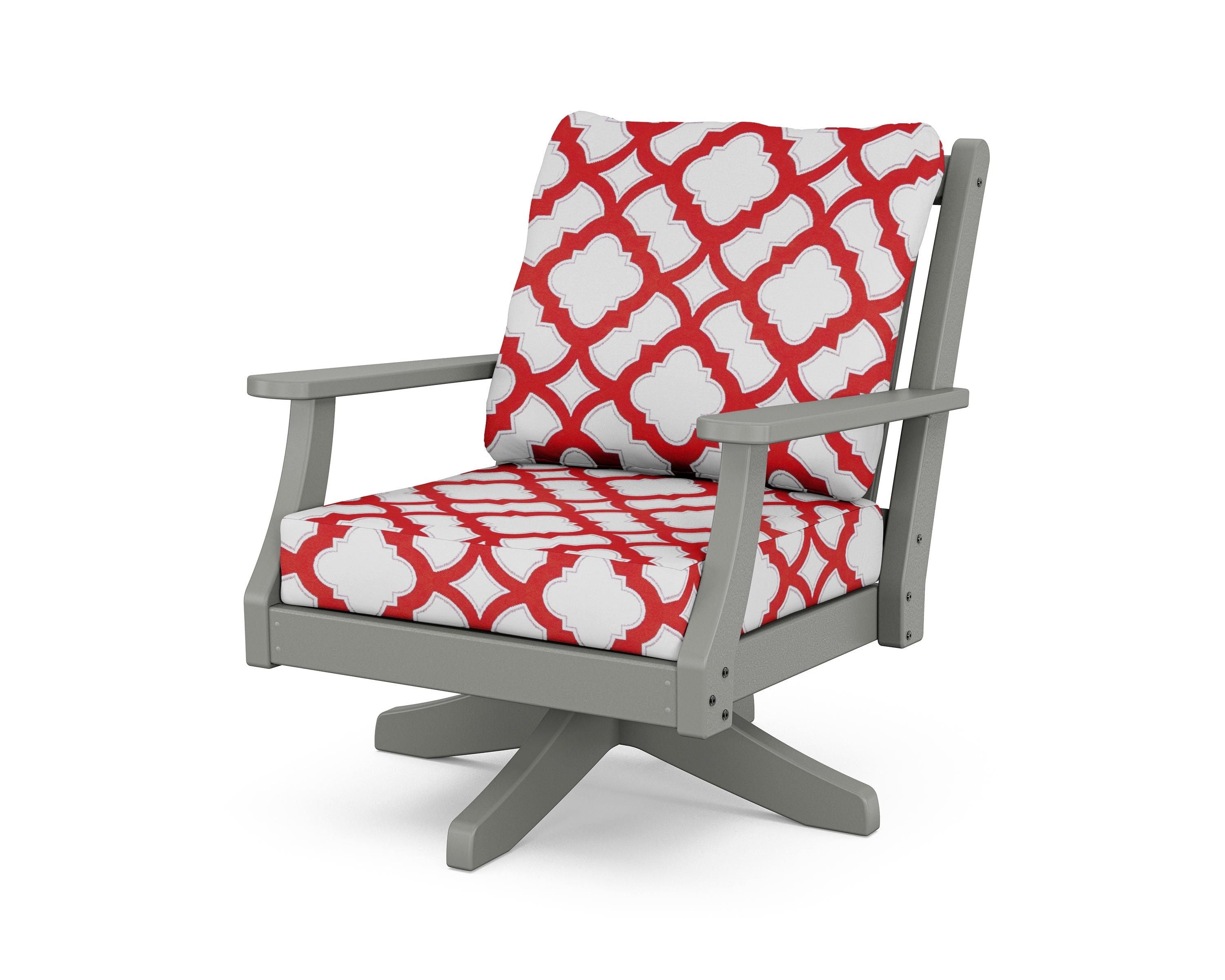 Country Living Wovendale Deep Seating Swivel Chair in Slate Grey / Trellis Crimson