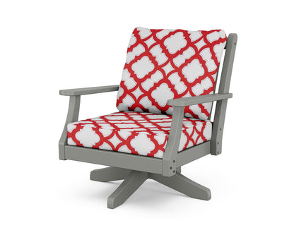 Country Living Wovendale Deep Seating Swivel Chair in Slate Grey / Trellis Crimson