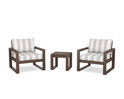 POLYWOOD® EDGE Sectional 3-Piece Deep Seating Set in Mahogany / Cabana Stripe Dune Burlap