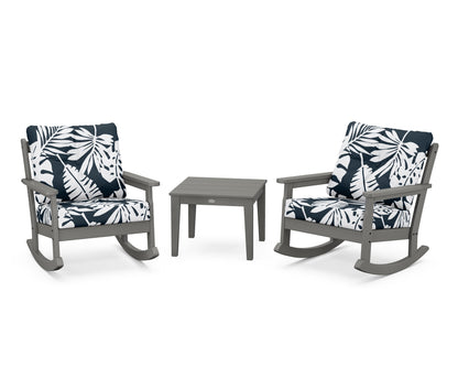 POLYWOOD® Vineyard 3-Piece Deep Seating Rocker Set in Slate Grey / Leaf Marine Indigo