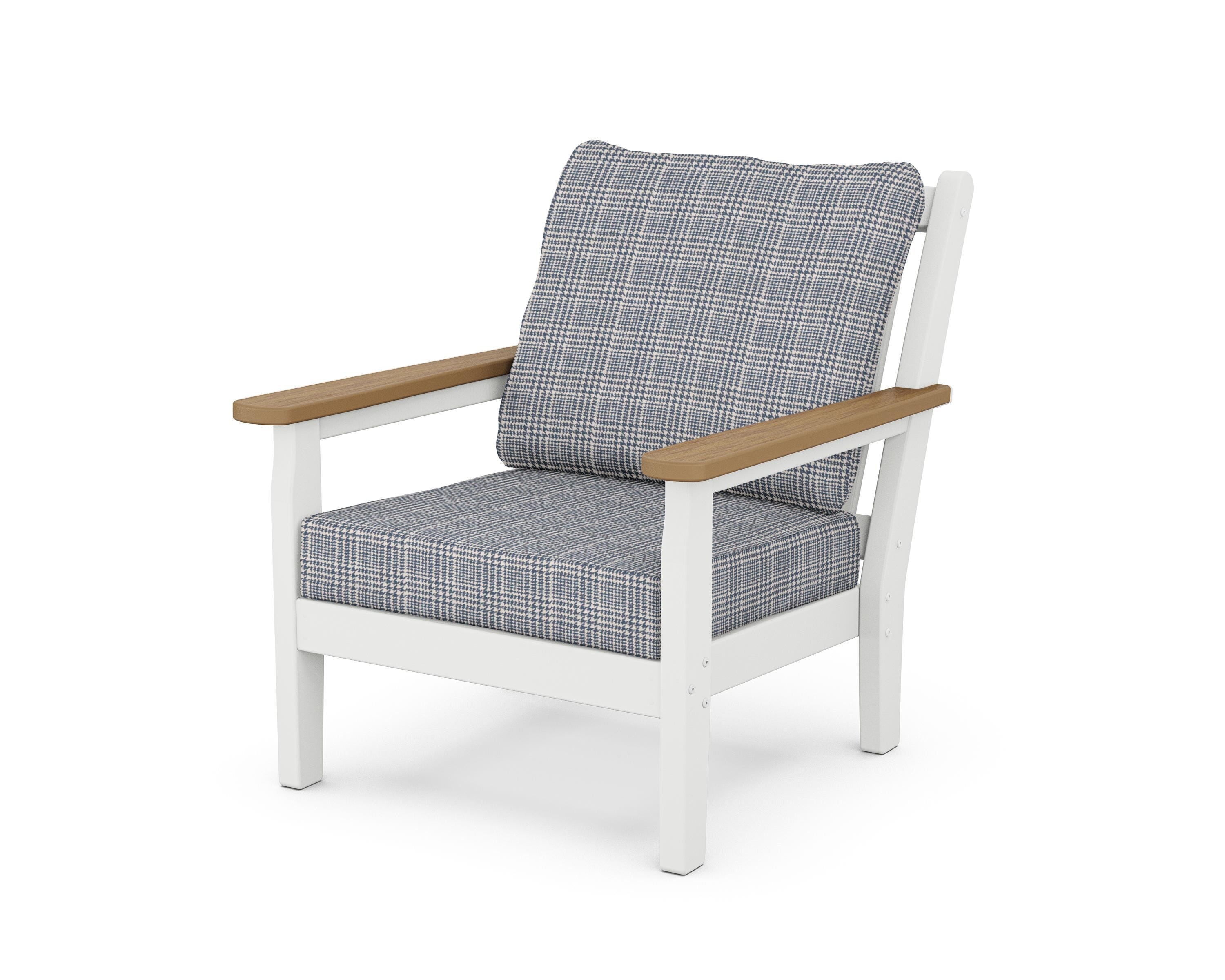 POLYWOOD® Chippendale Deep Seating Chair in White / Natural / Houndstooth Sky Blue