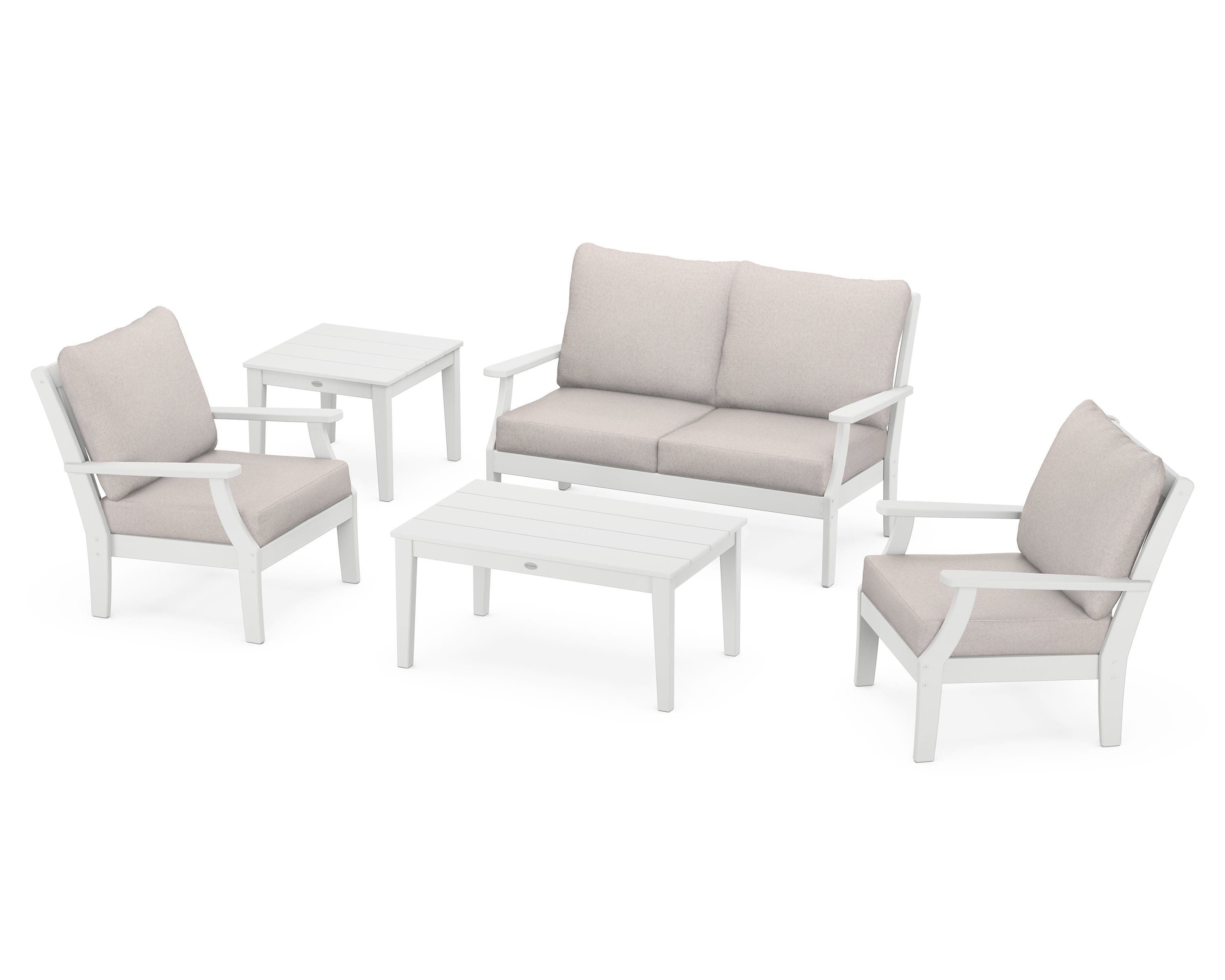 POLYWOOD® Braxton 5-Piece Deep Seating Set in White / Dune Burlap