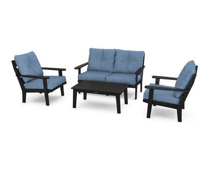 POLYWOOD® Lakeside 4-Piece Deep Seating Set in Black / Sky Blue