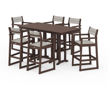 POLYWOOD® EDGE Sling Arm Chair 7-Piece Farmhouse Bar Set in Mahogany / Birch Sling
