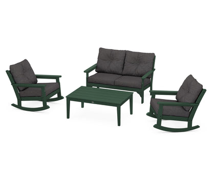 POLYWOOD® Vineyard 4-Piece Deep Seating Rocking Chair Set in Green / Ash Charcoal