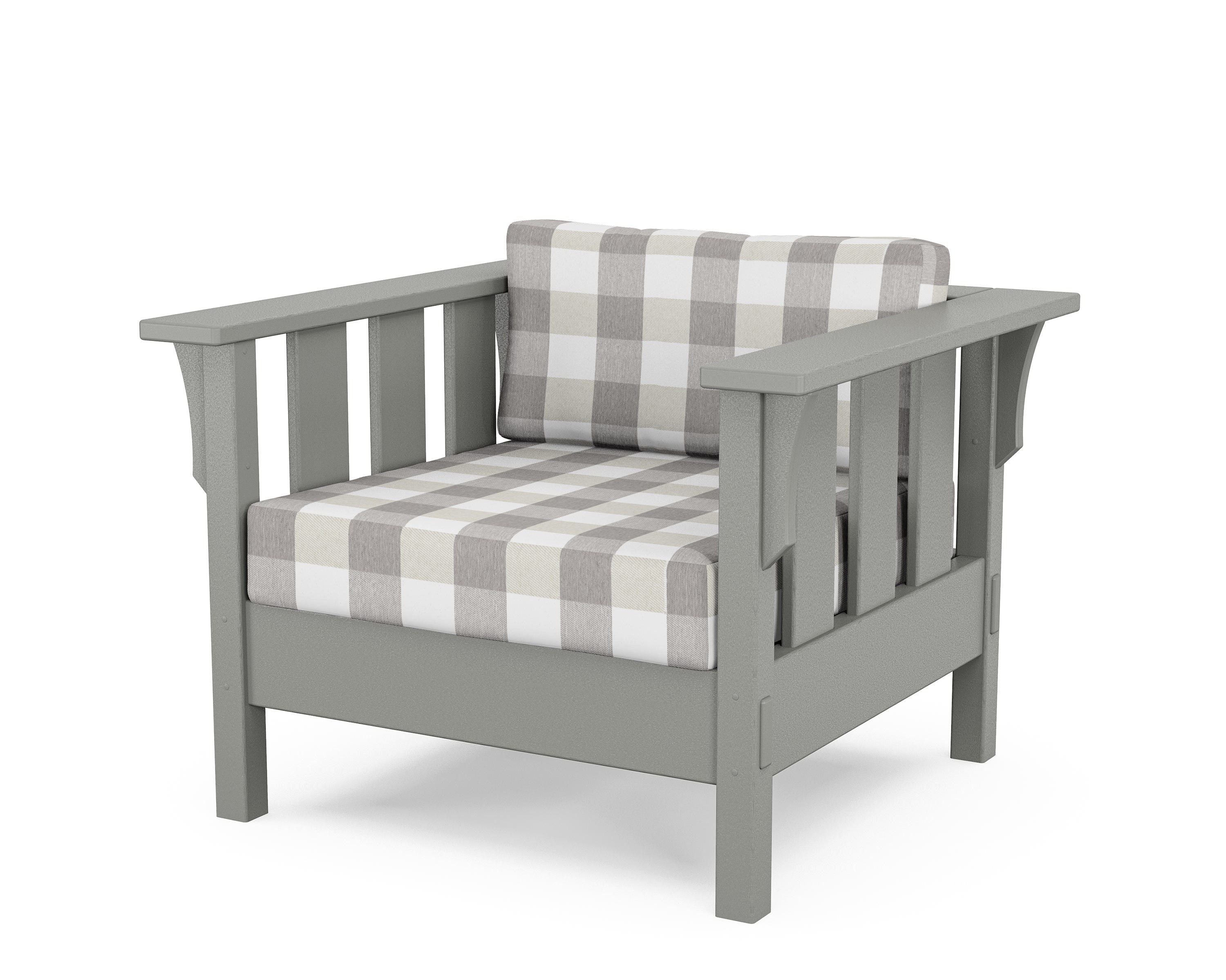 Martha Stewart by POLYWOOD® Acadia Deep Seating Chair in Slate Grey / Buffalo Plaid Grey Mist