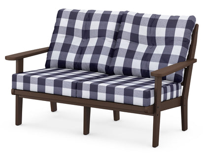 POLYWOOD® Lakeside Deep Seating Loveseat in Mahogany / Buffalo Plaid Navy