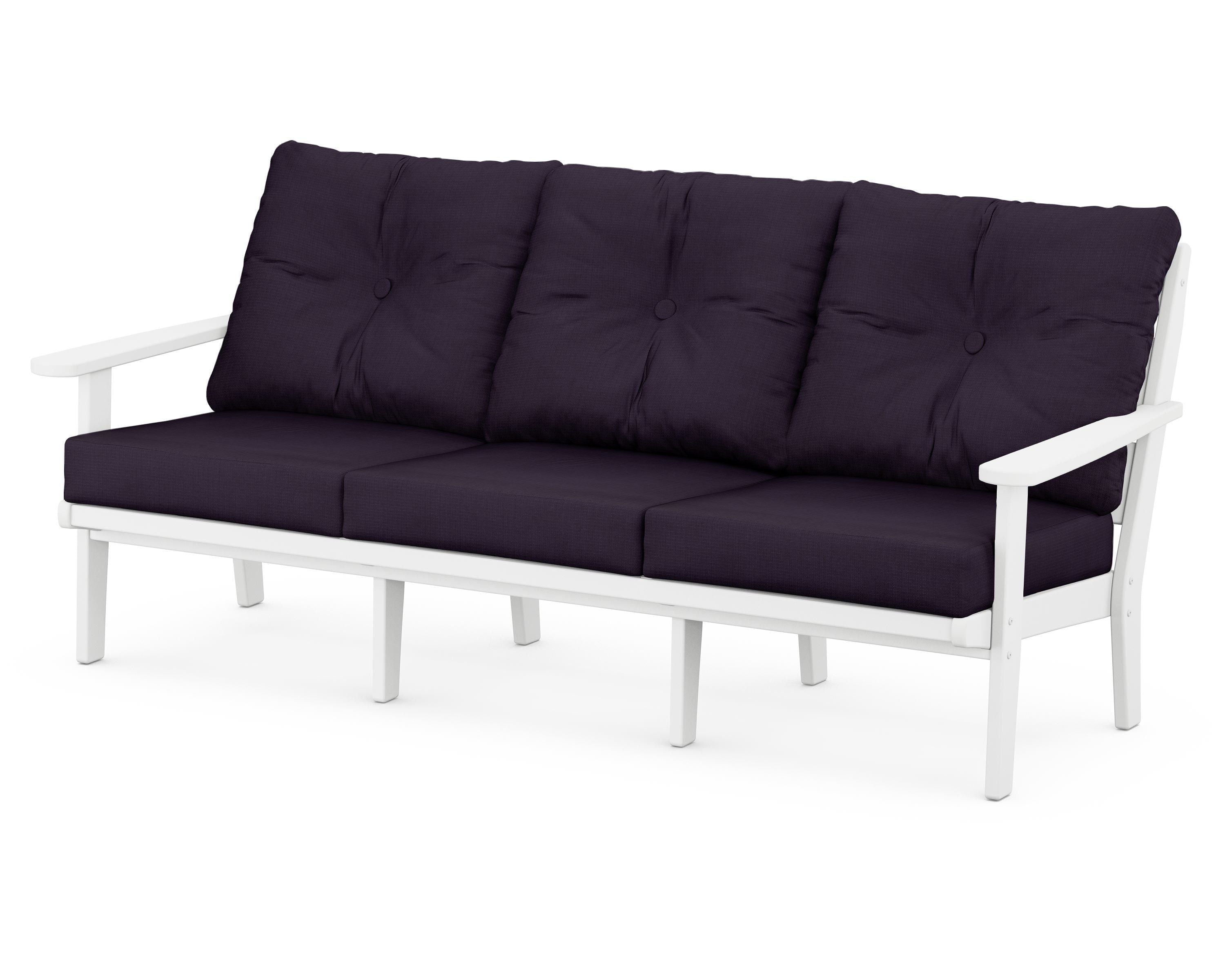 POLYWOOD® Lakeside Deep Seating Sofa in White / Navy Linen