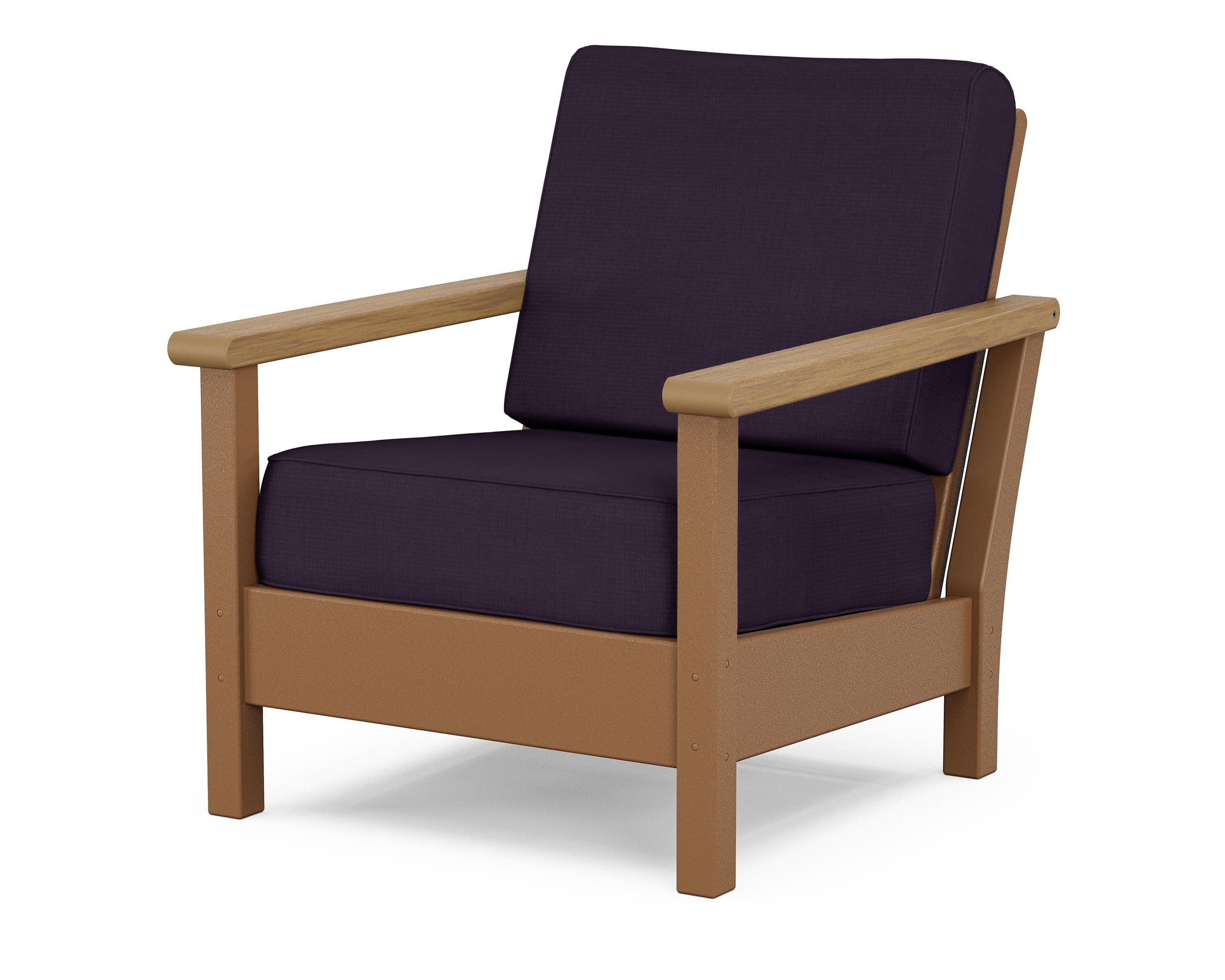 POLYWOOD® Harbour Deep Seating Chair in Teak / Natural / Navy Linen