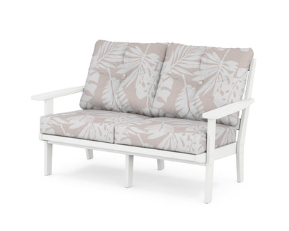 POLYWOOD® Oxford Deep Seating Loveseat in White / Leaf Dune Burlap