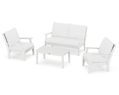 POLYWOOD® Braxton 4-Piece Deep Seating Chair Set in White / Natural