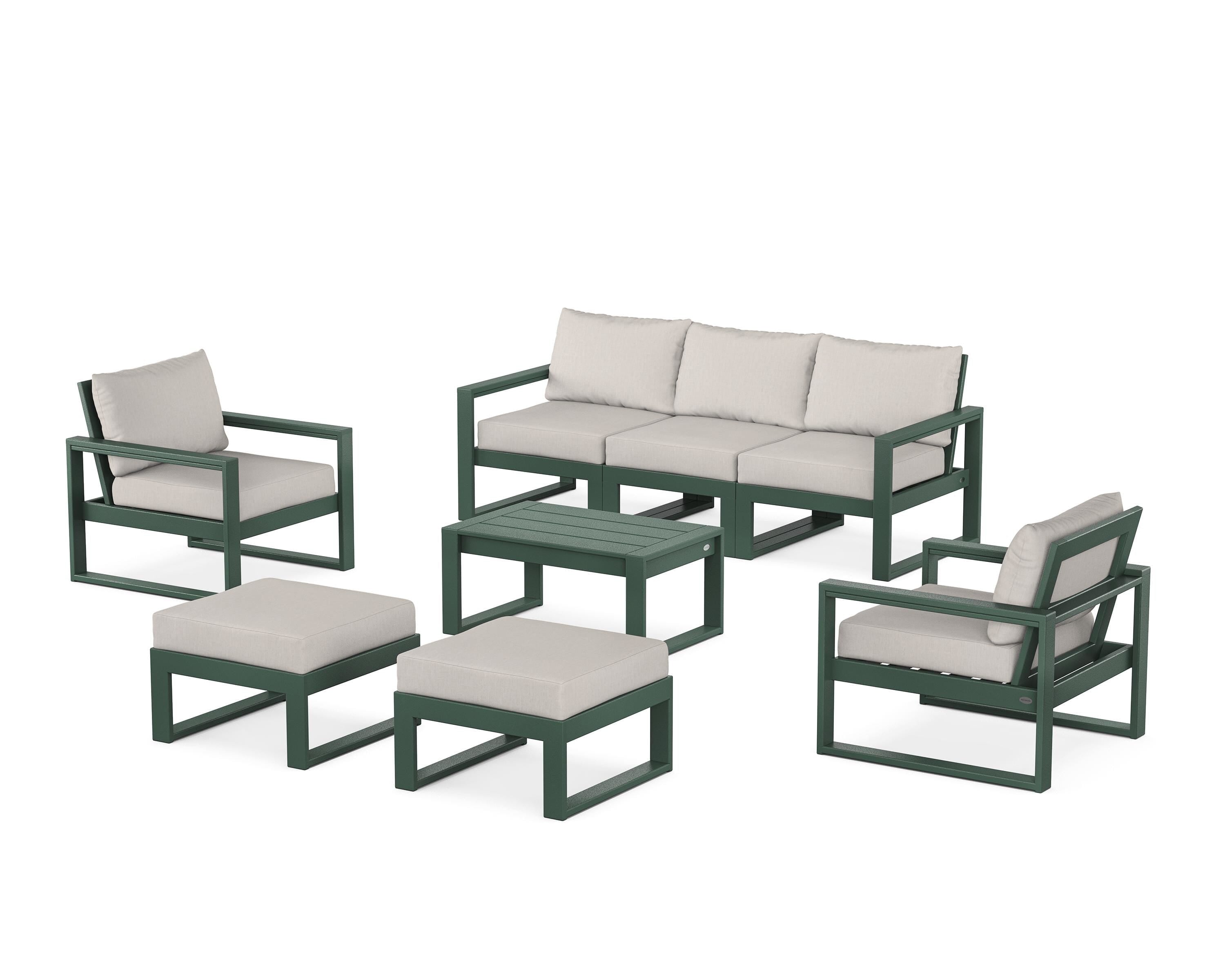 POLYWOOD® EDGE Sectional 8-Piece Lounge Sofa Set in Green / Cast Ash