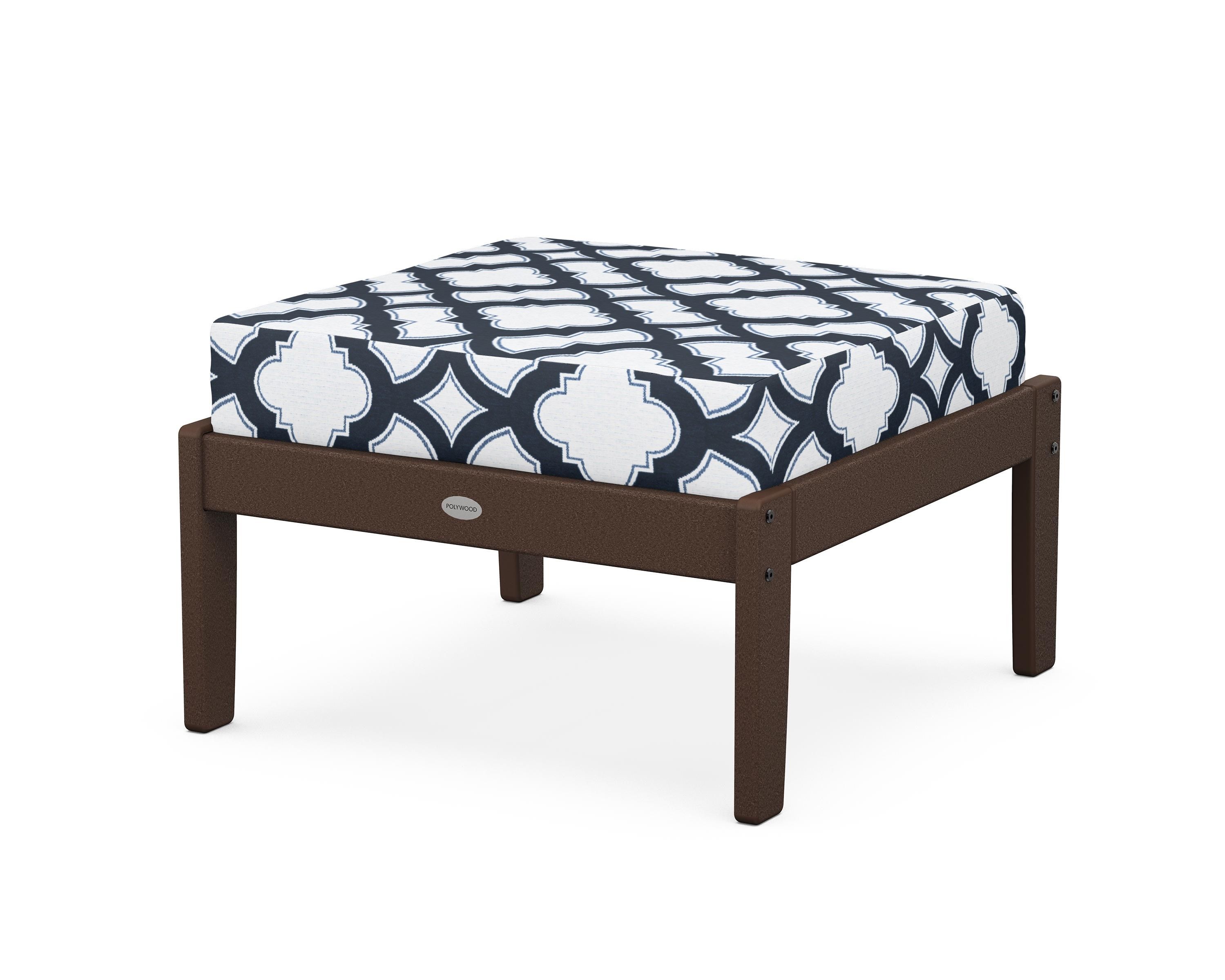 POLYWOOD® Braxton Deep Seating Ottoman in Mahogany / Trellis Marine Indigo