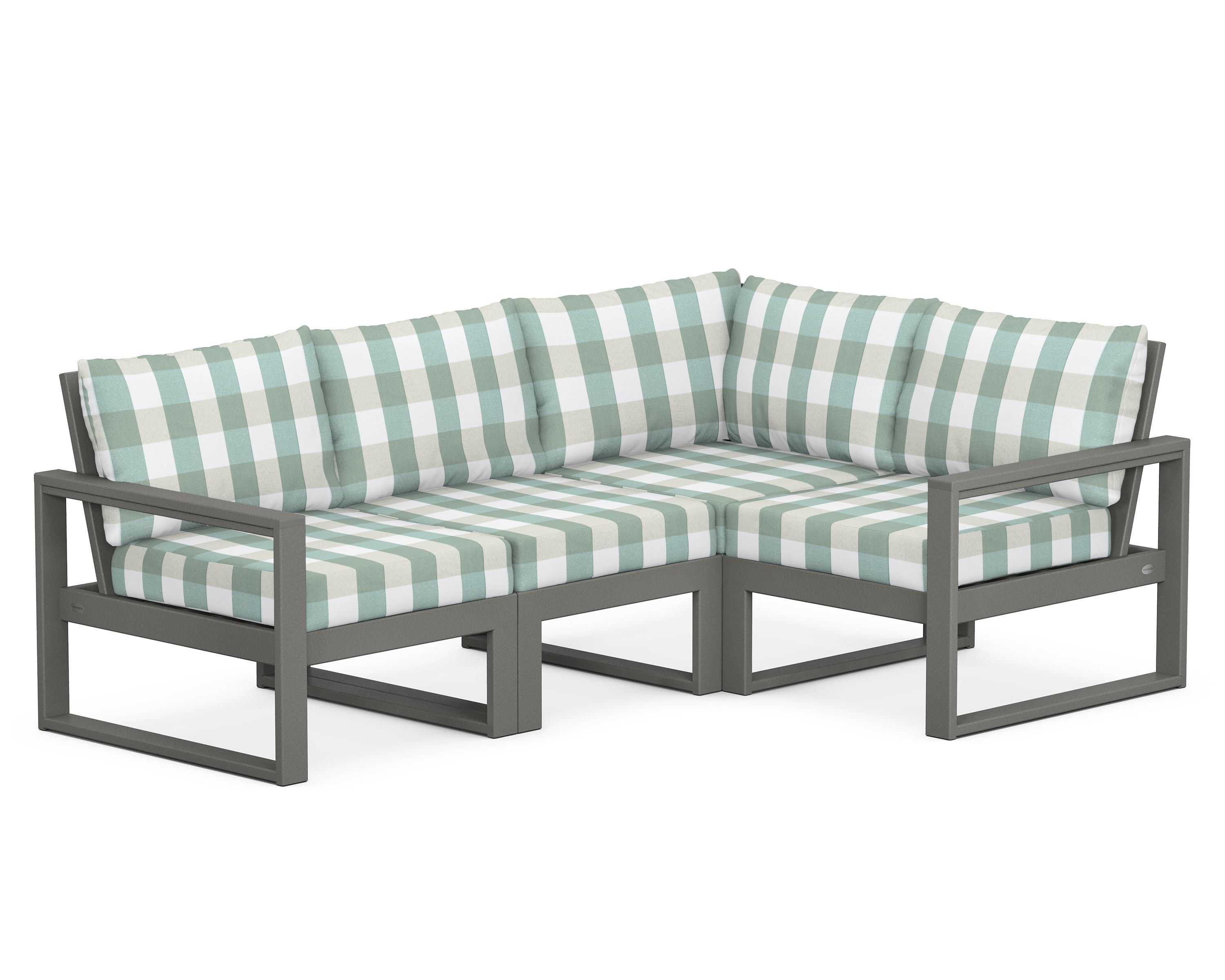 POLYWOOD® EDGE 4-Piece Modular Deep Seating Set in Slate Grey / Buffalo Plaid Glacier Spa