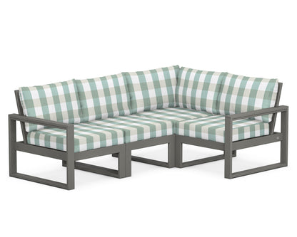 POLYWOOD® EDGE 4-Piece Modular Deep Seating Set in Slate Grey / Buffalo Plaid Glacier Spa