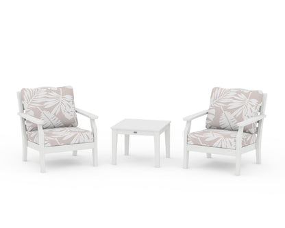 Draper James™ by  POLYWOOD® Savannah 3-Piece Deep Seating Set in White / Leaf Dune Burlap