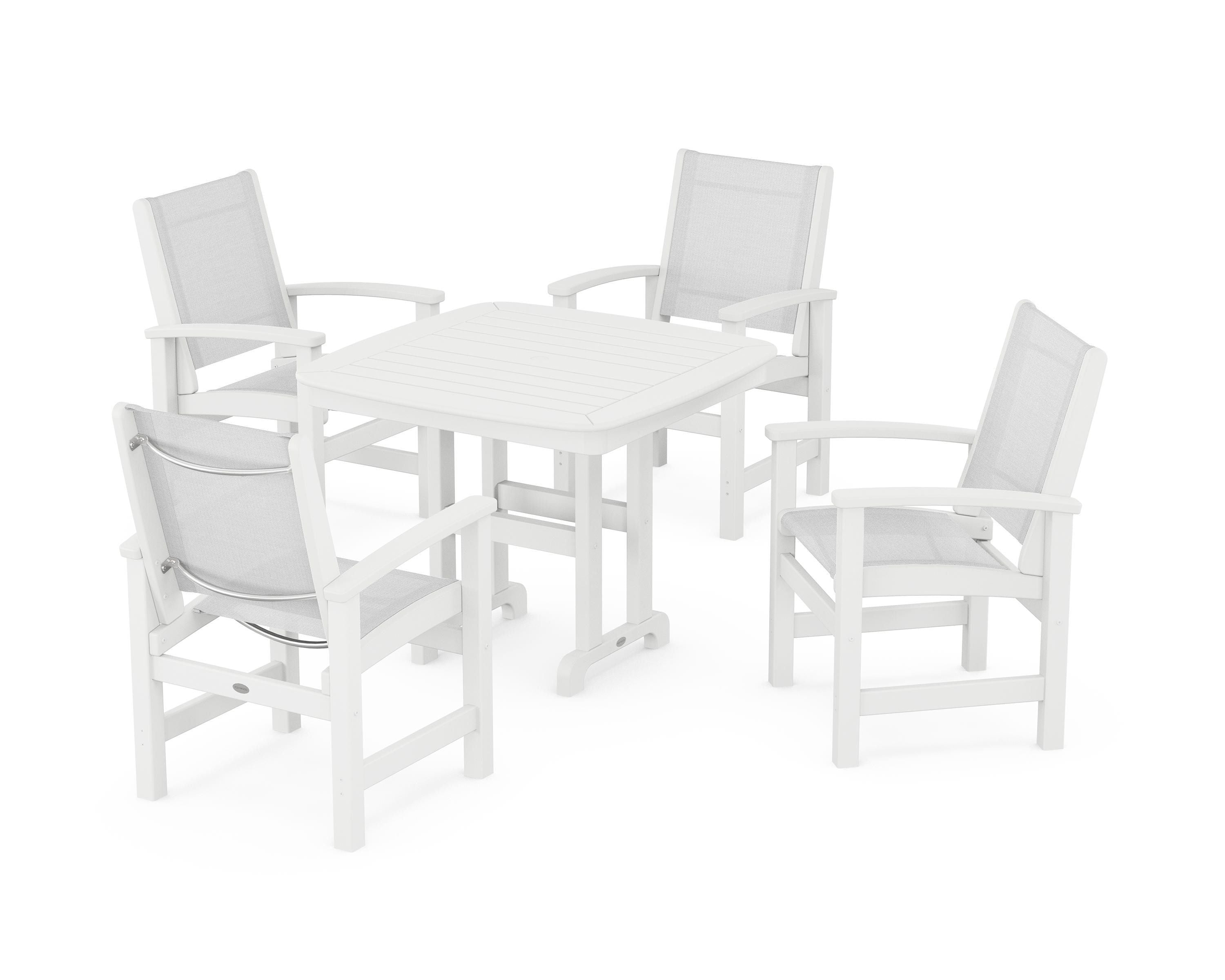 POLYWOOD® Coastal 5-Piece Dining Set in White / White Sling