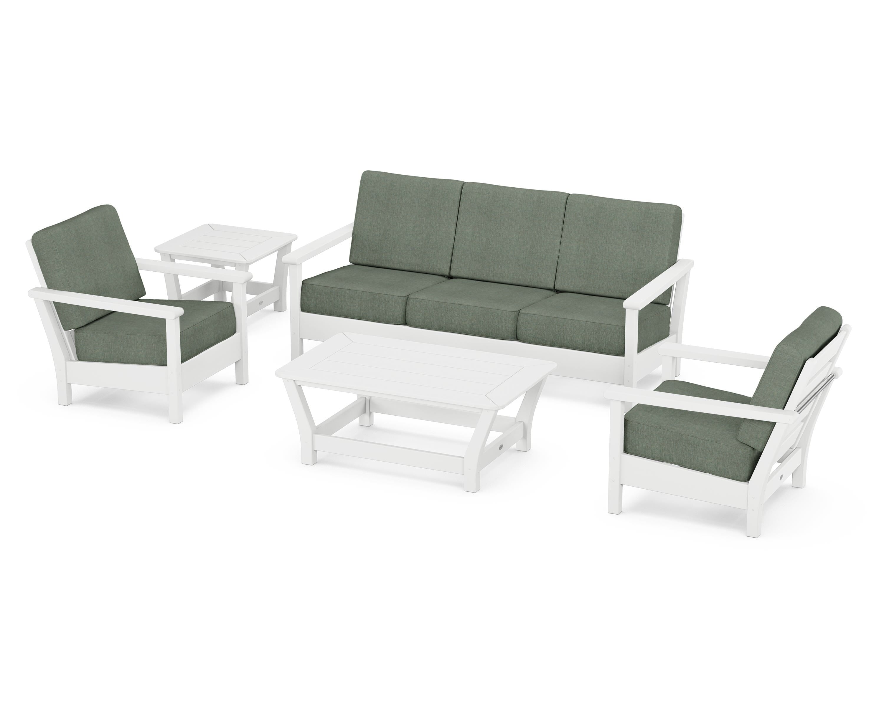 POLYWOOD® Harbour 5-Piece Deep Seating Set in White / Cast Sage