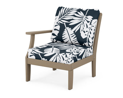 POLYWOOD® Braxton Modular Left Arm Chair in Vintage Sahara / Leaf Marine Indigo