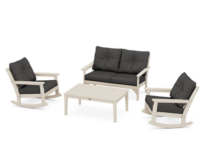 POLYWOOD® Vineyard 4-Piece Deep Seating Rocking Chair Set in Sand / Spectrum Carbon