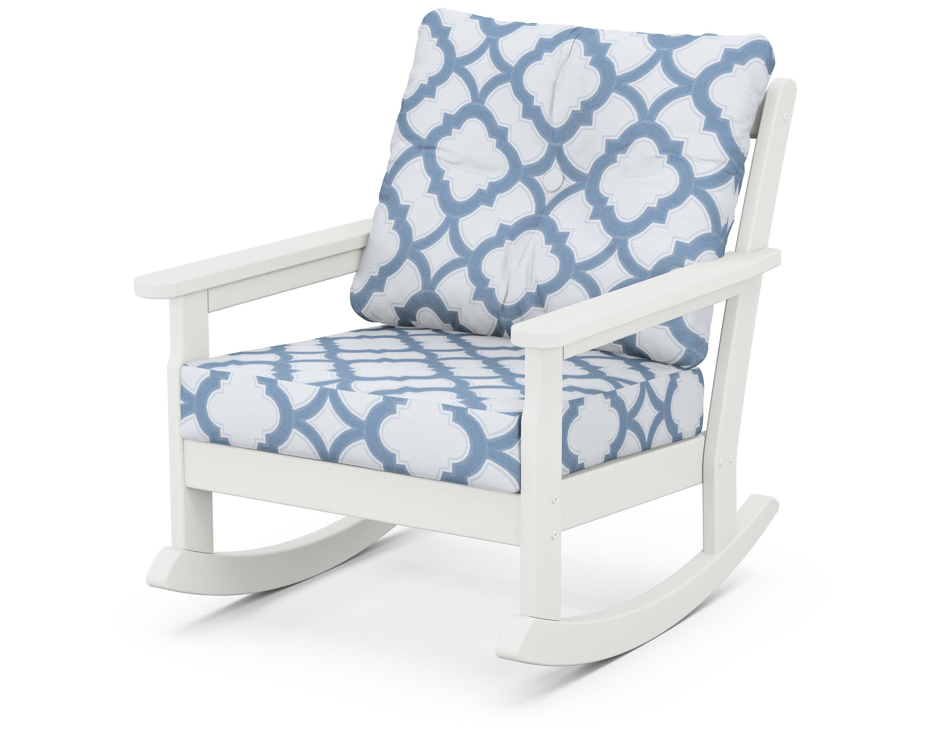 POLYWOOD® Vineyard Deep Seating Rocking Chair in Vintage White / Trellis Sky Blue