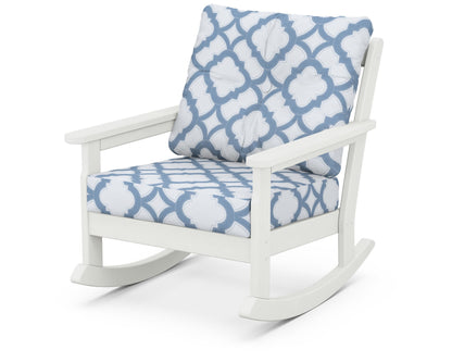 POLYWOOD® Vineyard Deep Seating Rocking Chair in Vintage White / Trellis Sky Blue