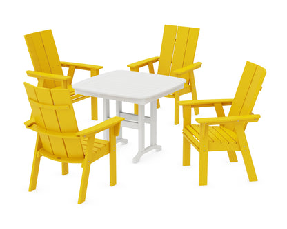 POLYWOOD® Modern Curveback Adirondack 5-Piece Dining Set in Lemon / White