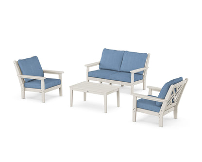 POLYWOOD® Chippendale 4-Piece Deep Seating Set with Loveseat in Sand / Sky Blue