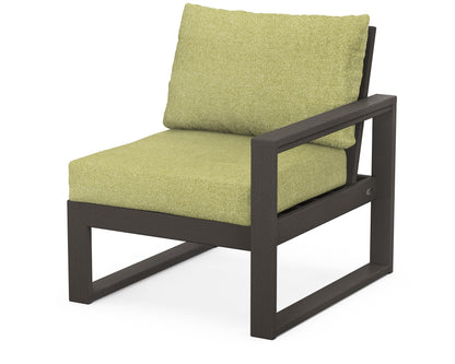 POLYWOOD® EDGE Modular Right Arm Chair in Vintage Coffee / Chartreuse Boucle