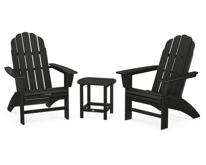 POLYWOOD® Vineyard 3-Piece Curveback Adirondack Set with South Beach 18" Side Table in Black