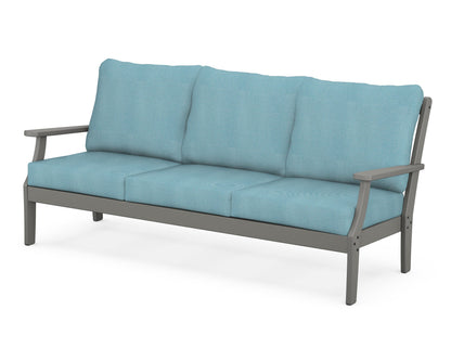 POLYWOOD® Braxton Deep Seating Sofa in Slate Grey / Lattice Sky Blue