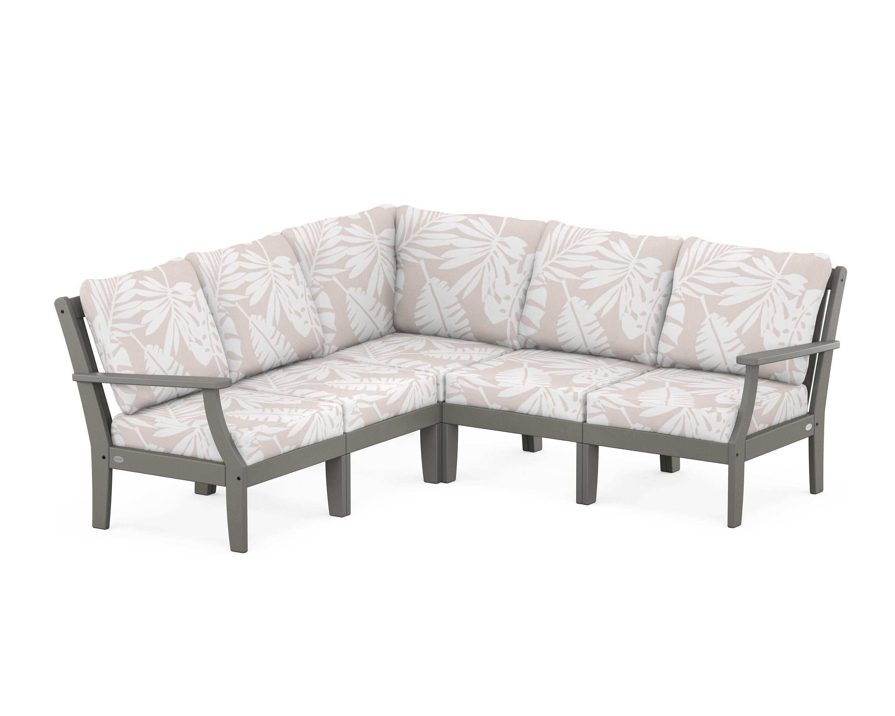 POLYWOOD® Braxton Modular 5-Piece Deep Seating Set in Slate Grey / Leaf Dune Burlap