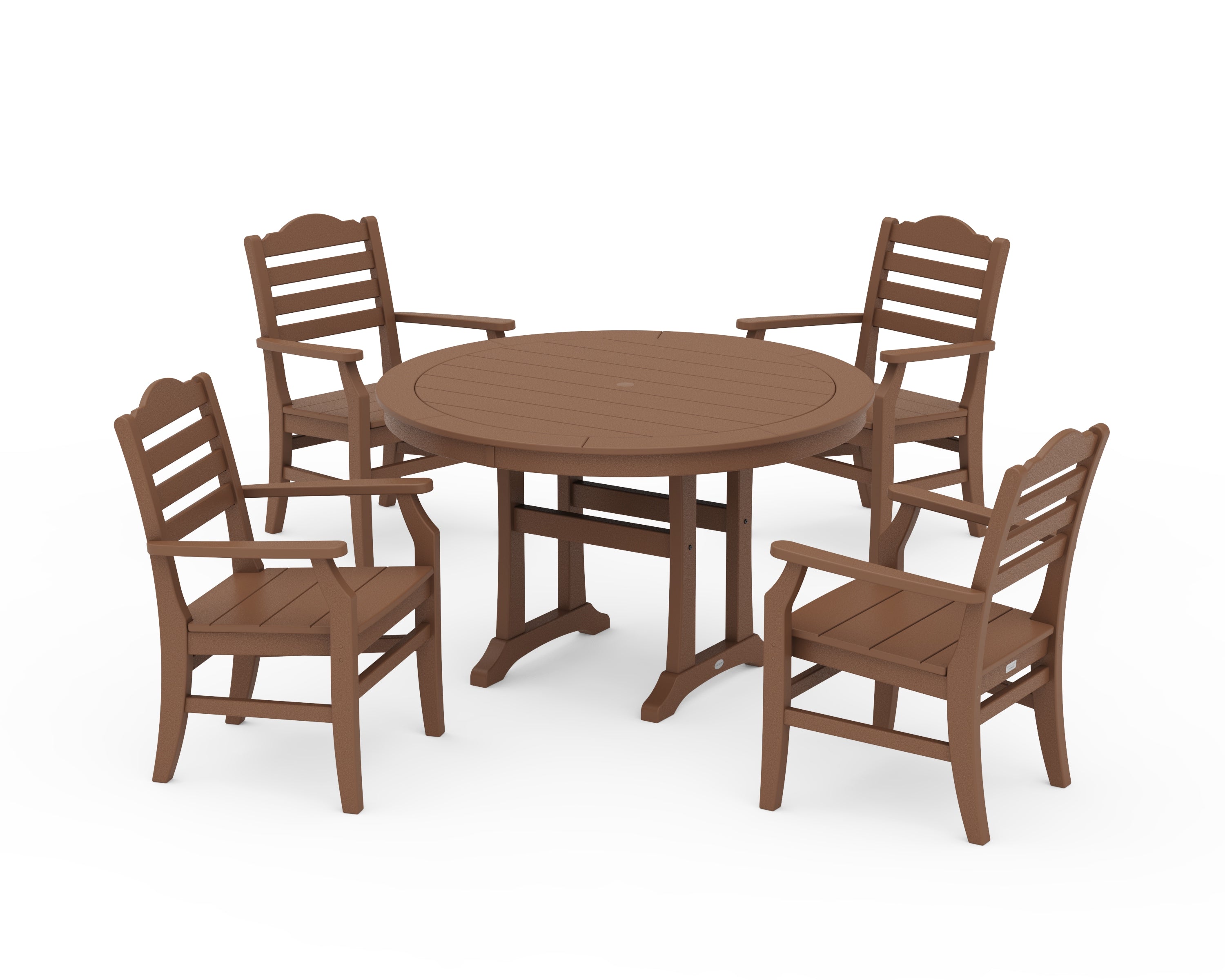 POLYWOOD® Savannah 5-Piece Round Dining Set with Trestle Legs in Teak