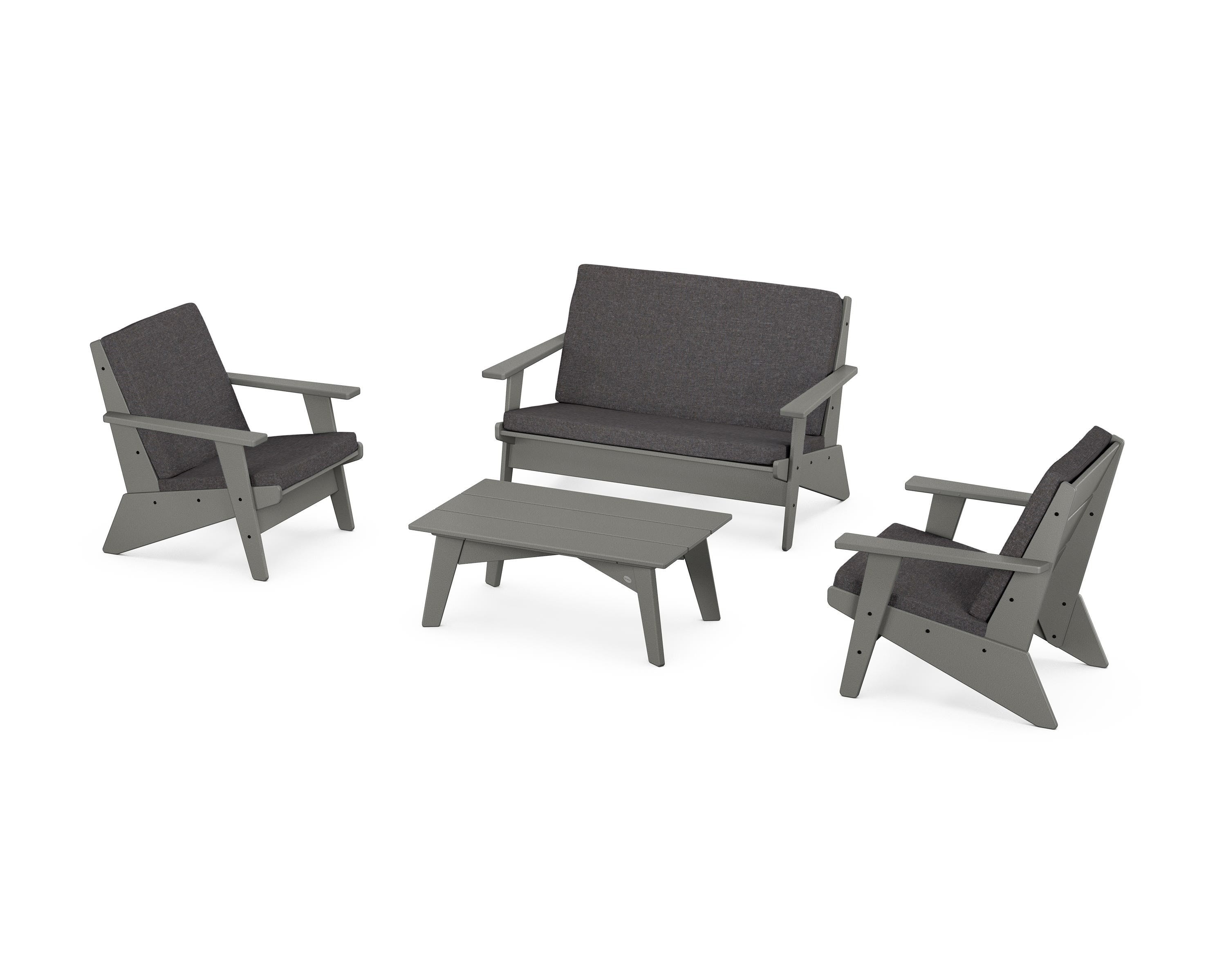 POLYWOOD® Riviera Modern Lounge 4-Piece Set in Slate Grey / Ash Charcoal