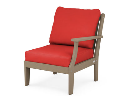 POLYWOOD® Braxton Modular Right Arm Chair in Vintage Sahara / Crimson Linen