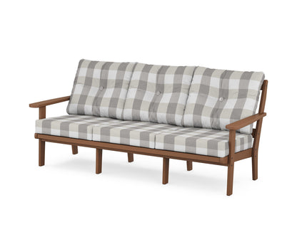 POLYWOOD® Mission Deep Seating Sofa in Teak / Buffalo Plaid Grey Mist