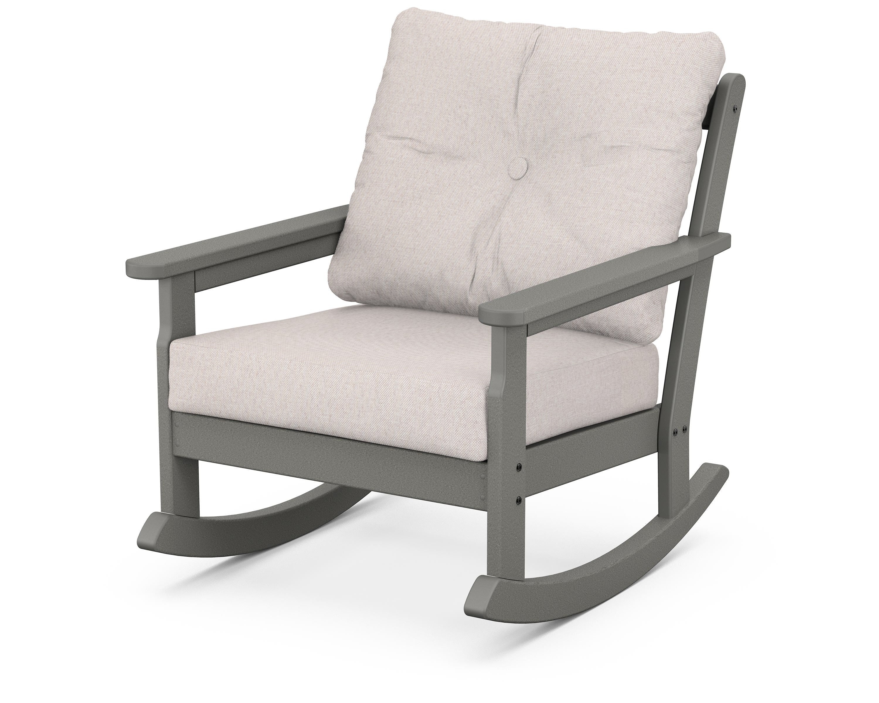 POLYWOOD® Vineyard Deep Seating Rocking Chair in Black / Driftwood / Cabana Stripe Grey Mist