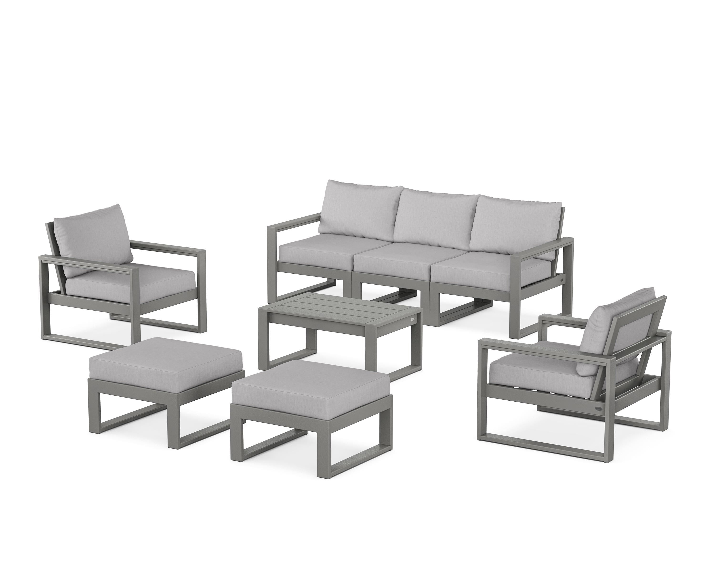POLYWOOD® EDGE Sectional 8-Piece Lounge Sofa Set in Slate Grey / Granite