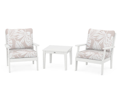POLYWOOD® Braxton 3-Piece Deep Seating Set in White / Leaf Dune Burlap