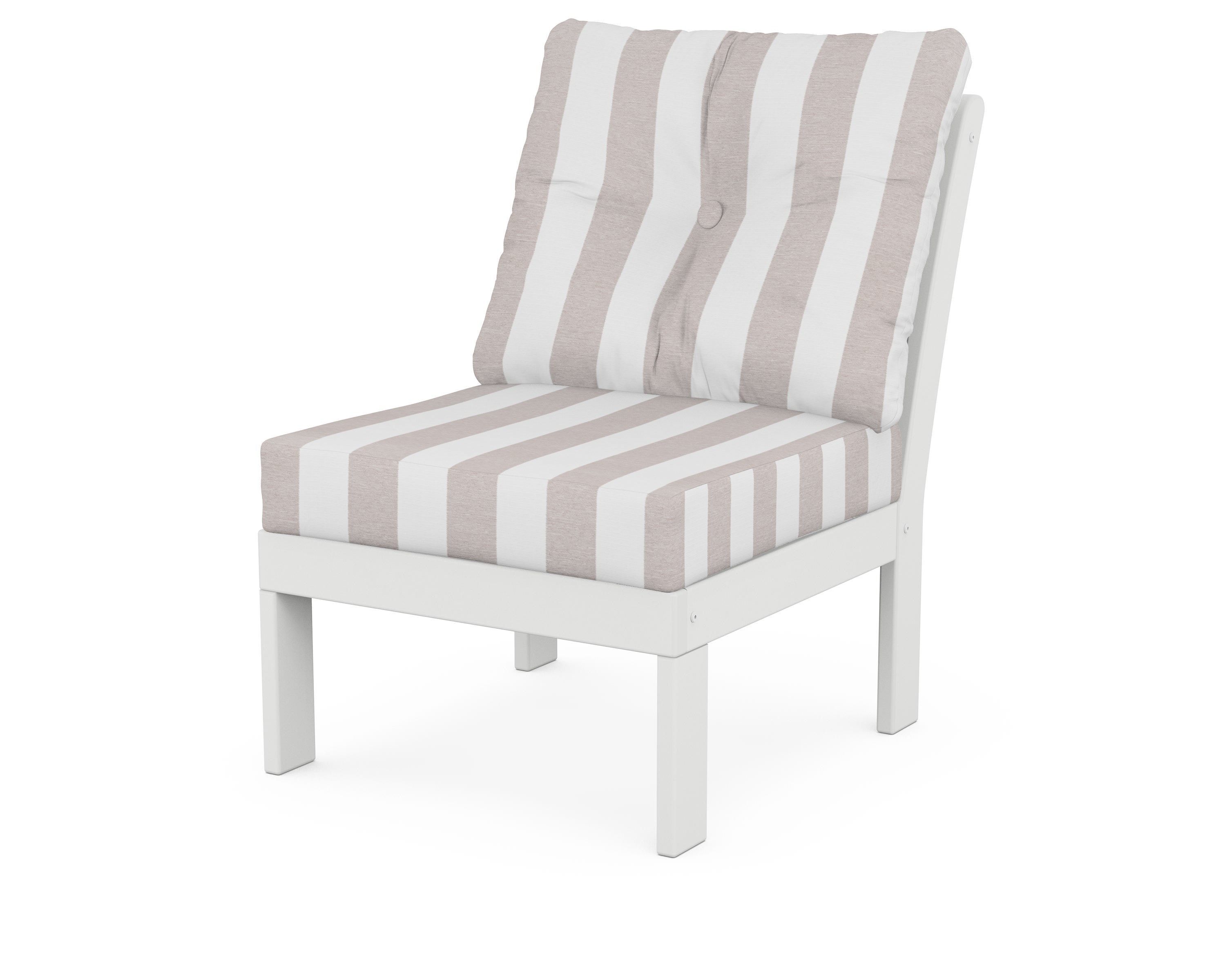 POLYWOOD® Vineyard Modular Armless Chair in White / Cabana Stripe Dune Burlap