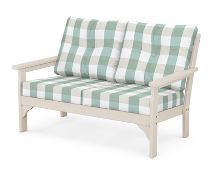 POLYWOOD® Vineyard Deep Seating Loveseat in Sand / Buffalo Plaid Glacier Spa