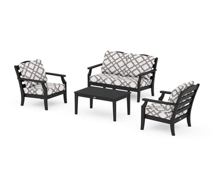 Draper James™ by  POLYWOOD® Savannah 4-Piece Deep Seating Set with Loveseat in Black / Trellis Grey Mist