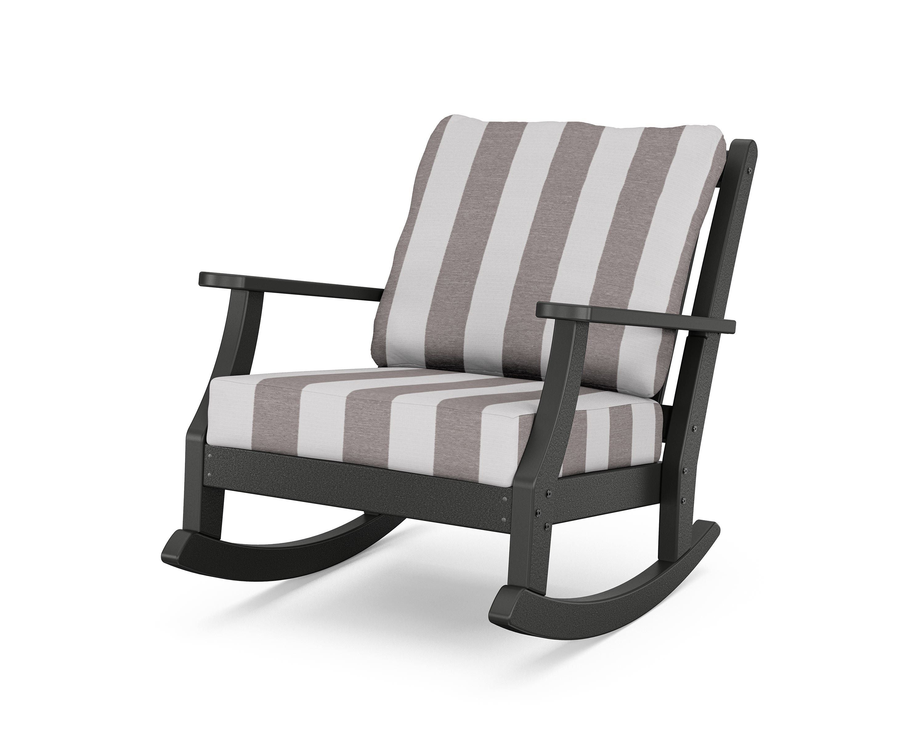 Country Living Wovendale Deep Seating Rocking Chair in Black / Cabana Stripe Grey Mist