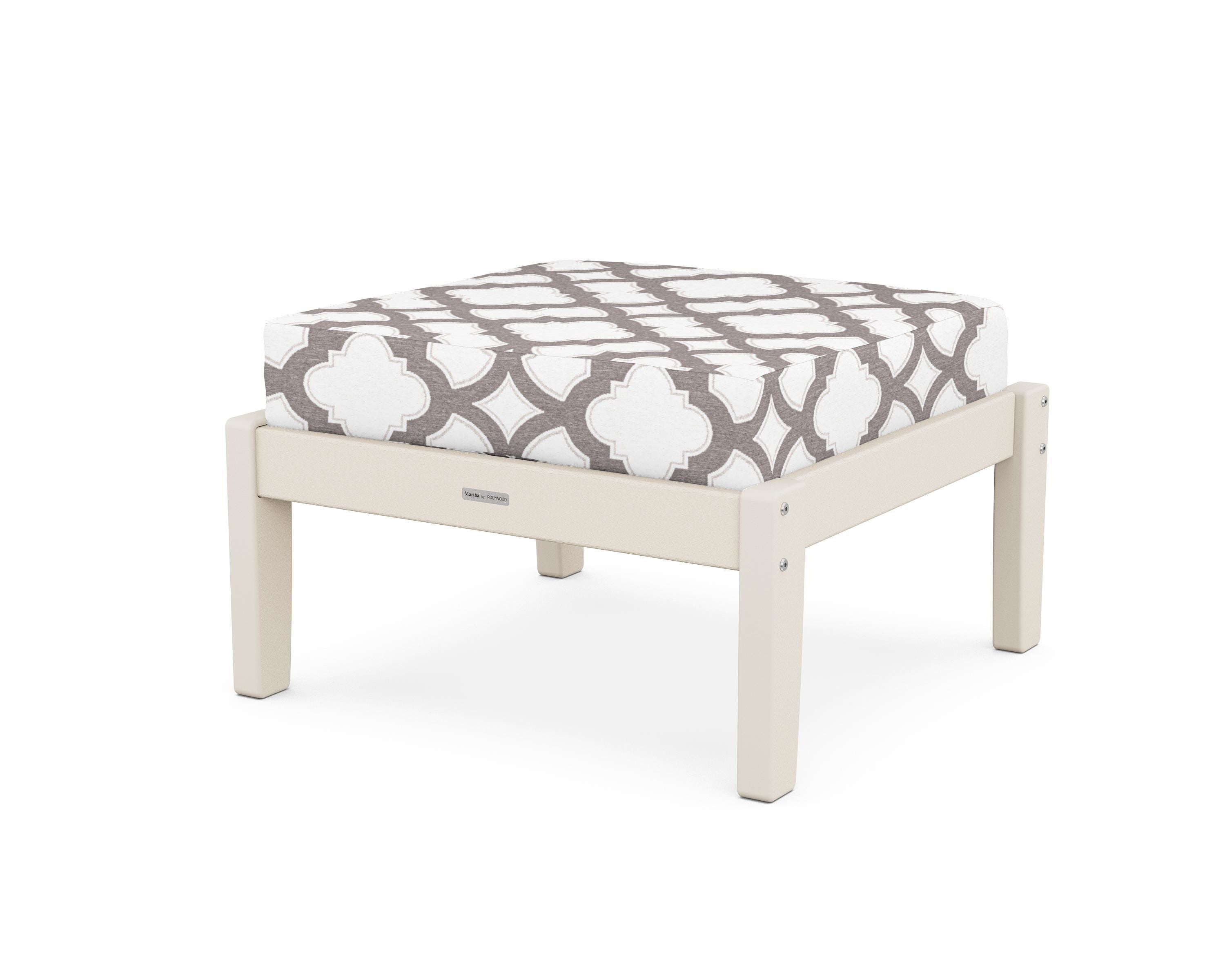 Martha Stewart by POLYWOOD® Chinoiserie Deep Seating Ottoman in Sand / Trellis Grey Mist